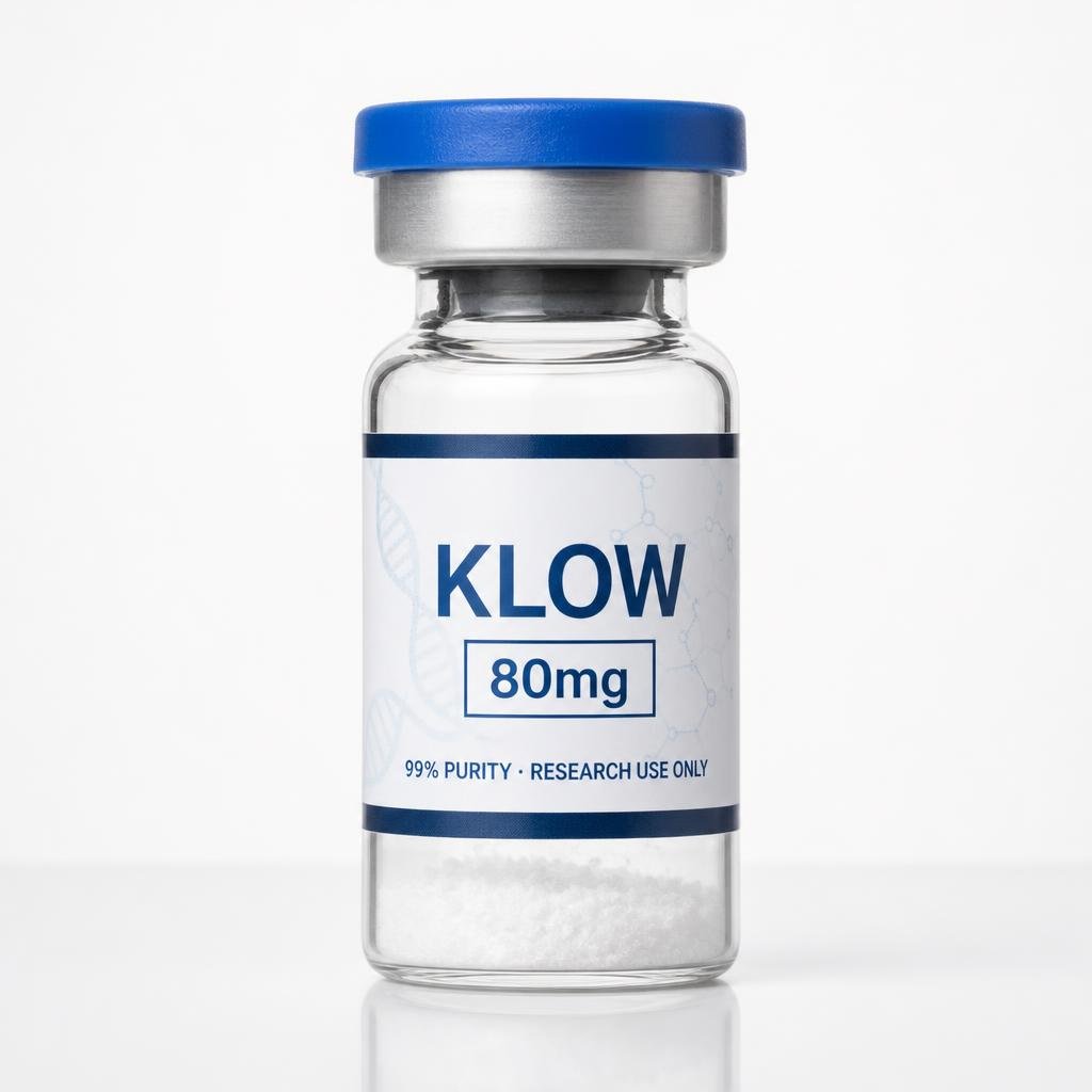 Klow 80mg peptide blend vial — BPC-157, GHK-Cu, TB-500, KPV — 99% purity for research use only